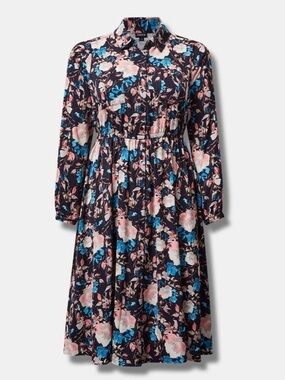 Torrid Size 2 Floral Long Sleeve Dress - Pink, Blue, Button Down, Stretch 2x